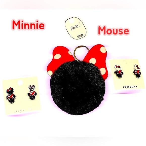 🆕 Minnie Mouse 4 Earrings and Keychain Bundle - Picture 8 of 8